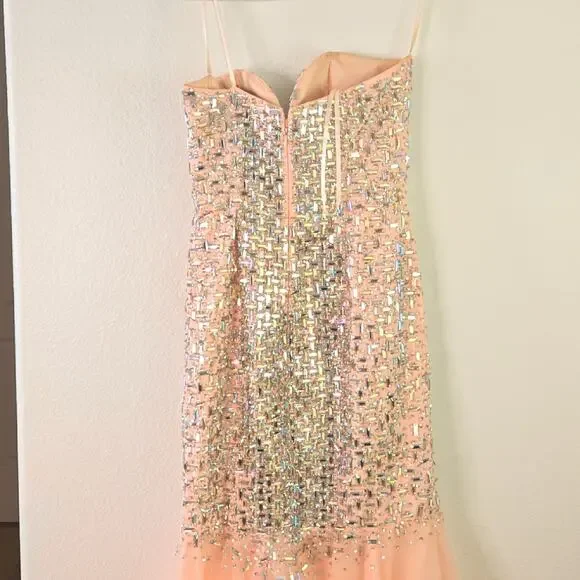 Terani Couture women's Pink Couture Trumpet Gown Mirrored crystal bodice